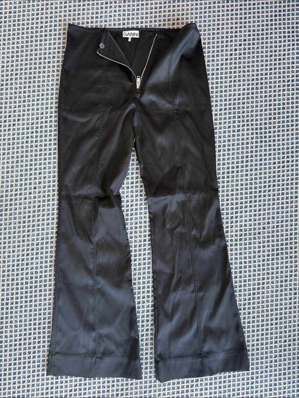 GANNI Black Wide-Leg Trousers with Front Zip